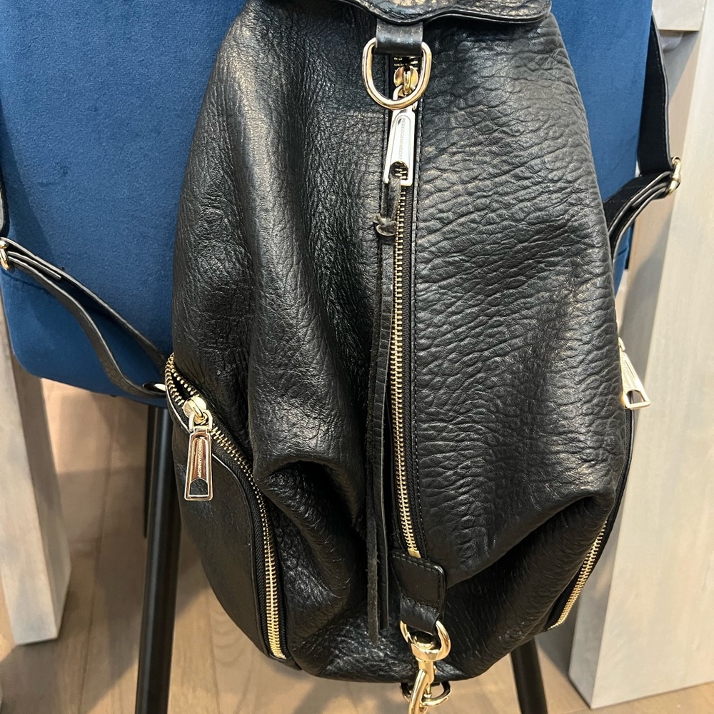 Rebecca Minkoff Black Leather Backpack with Gold Accents